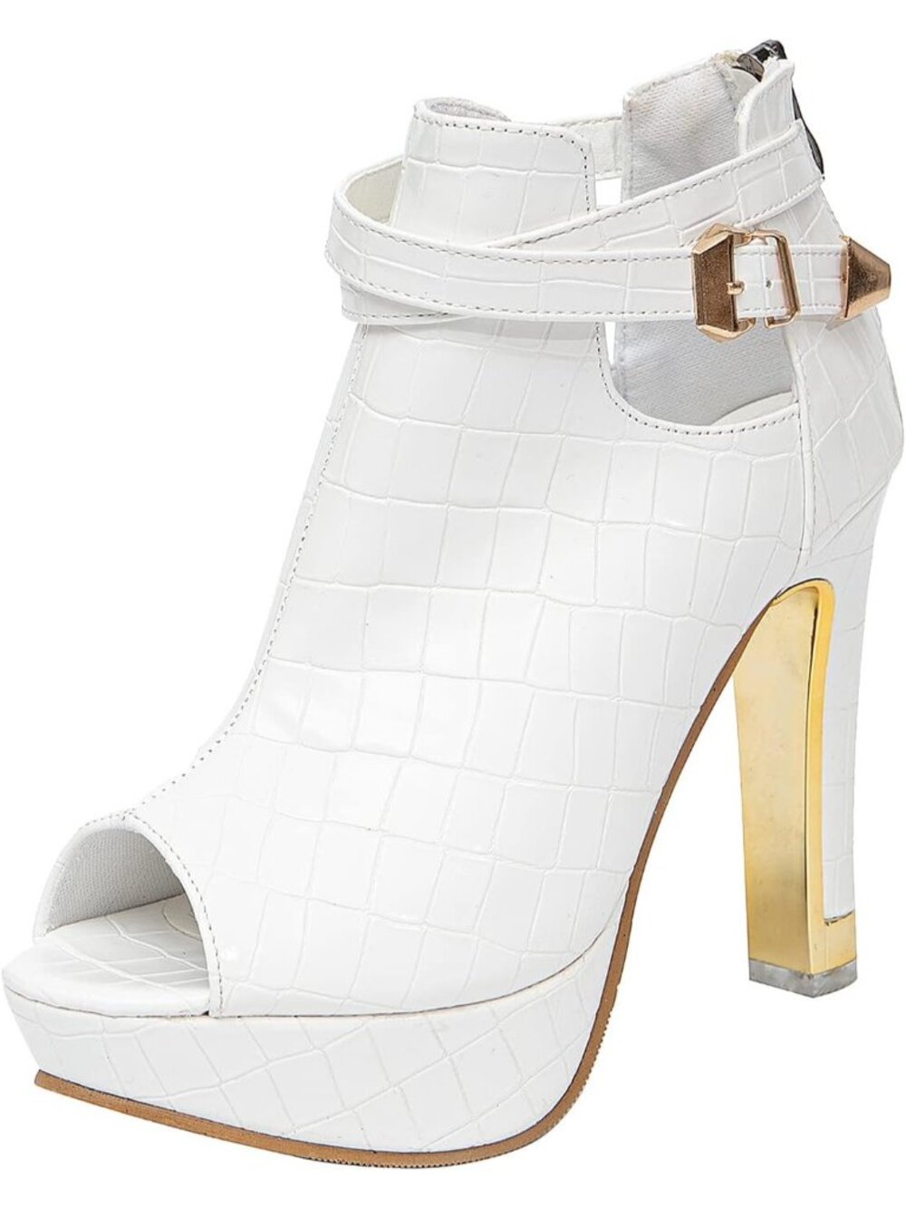 Women's Snake White Rubber Pretty Lace Flowers Open Toes High Heels Ankle Boots